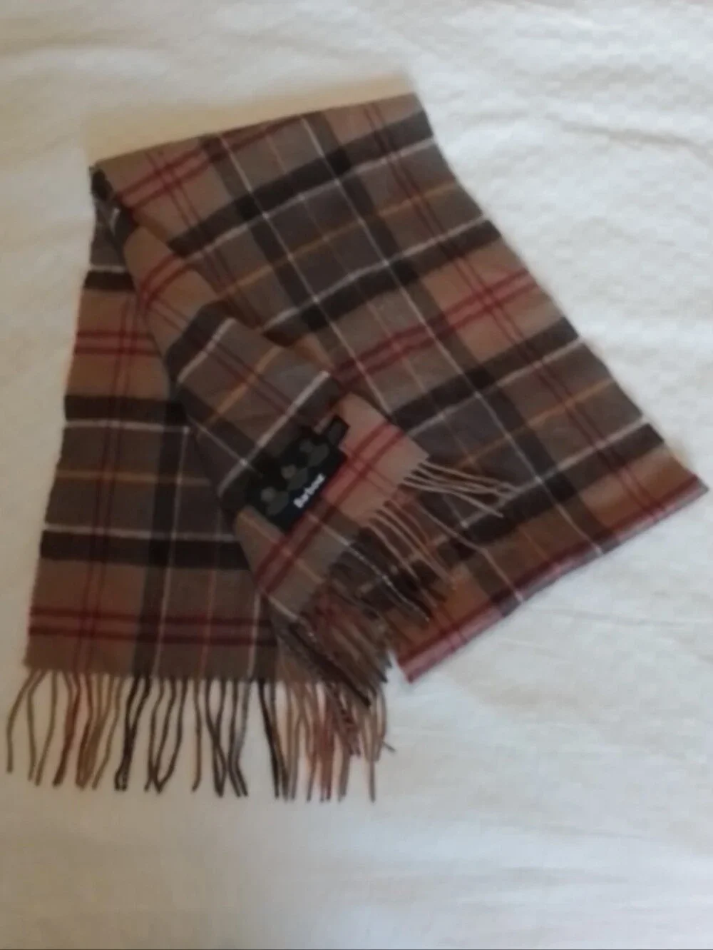 Barbour Classic Cashmere & Merino Wool Tartan Plaid Check Fringed Scarf